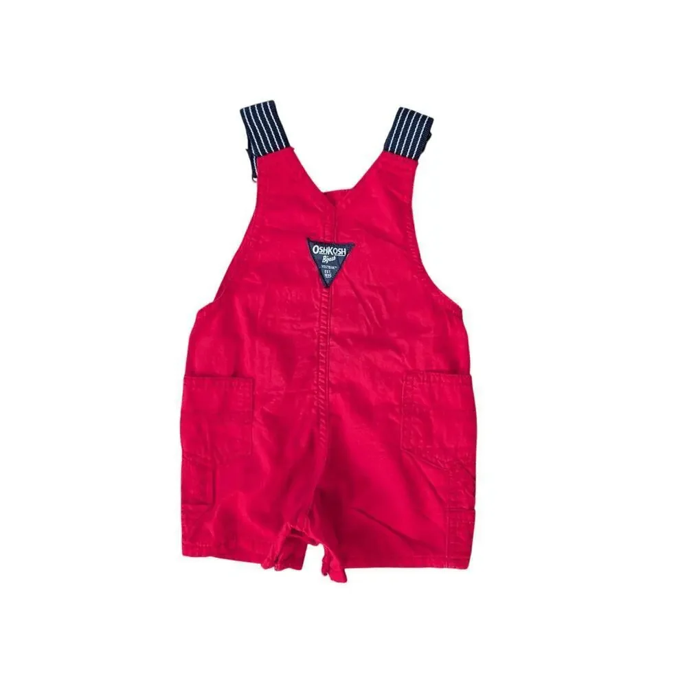 OshKosh B'Gosh BABY Boys Overalls outfit, size 6 mos; Red Denim